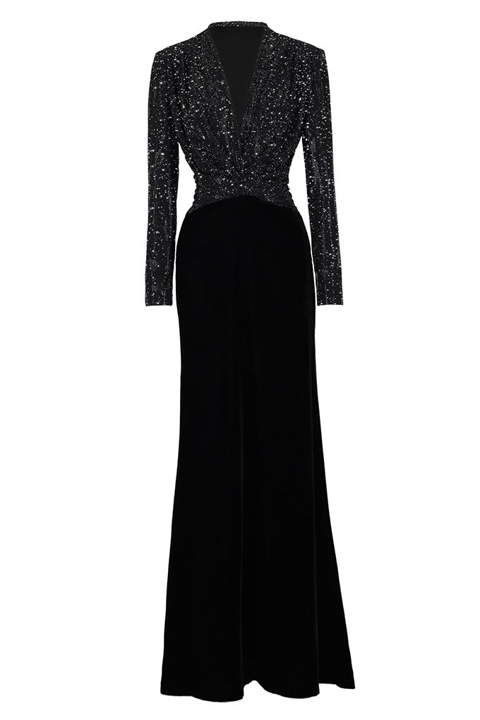 Maxi dress with v neckline. Maison D'Angel Ann – AngelAnn Trading LLC