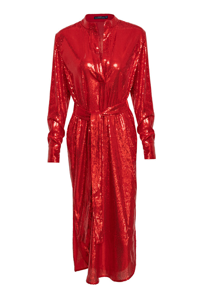 sequined midi dress with belt Wrap sequin midi dress with belt