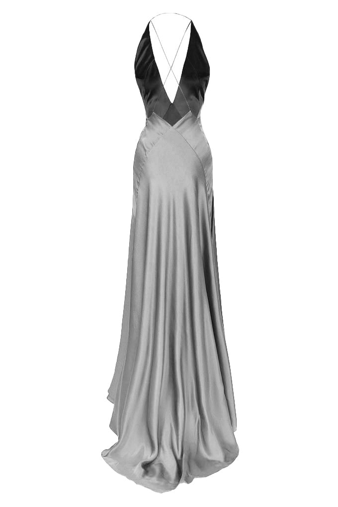 Long silk dress with open back     Maison D'Angel Ann