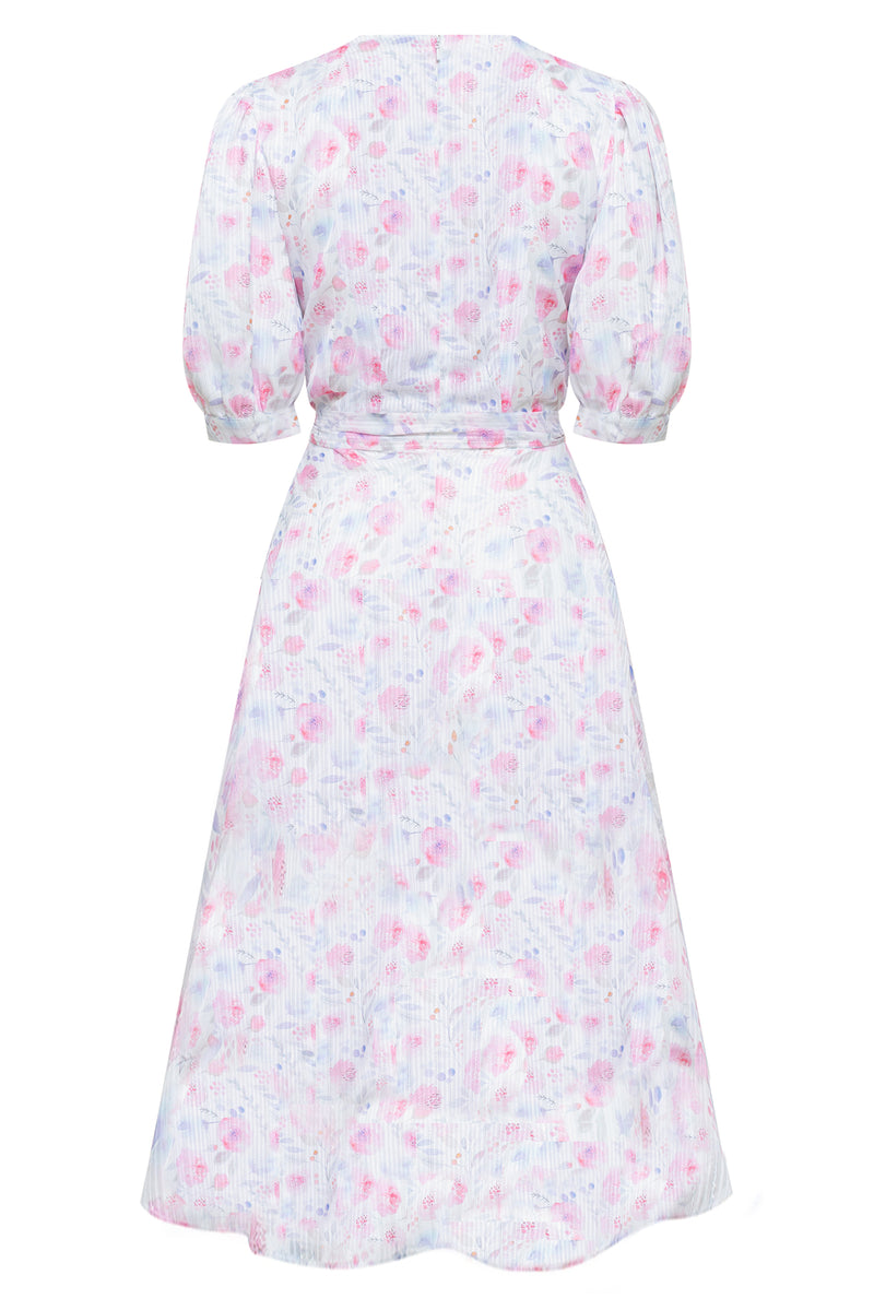 CHIFFON V NECK MIDI DRESS