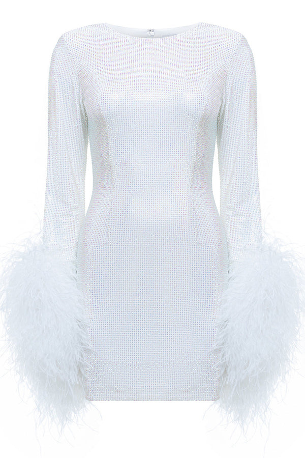 MINI DRESS WITH FEATHER SLEEVES