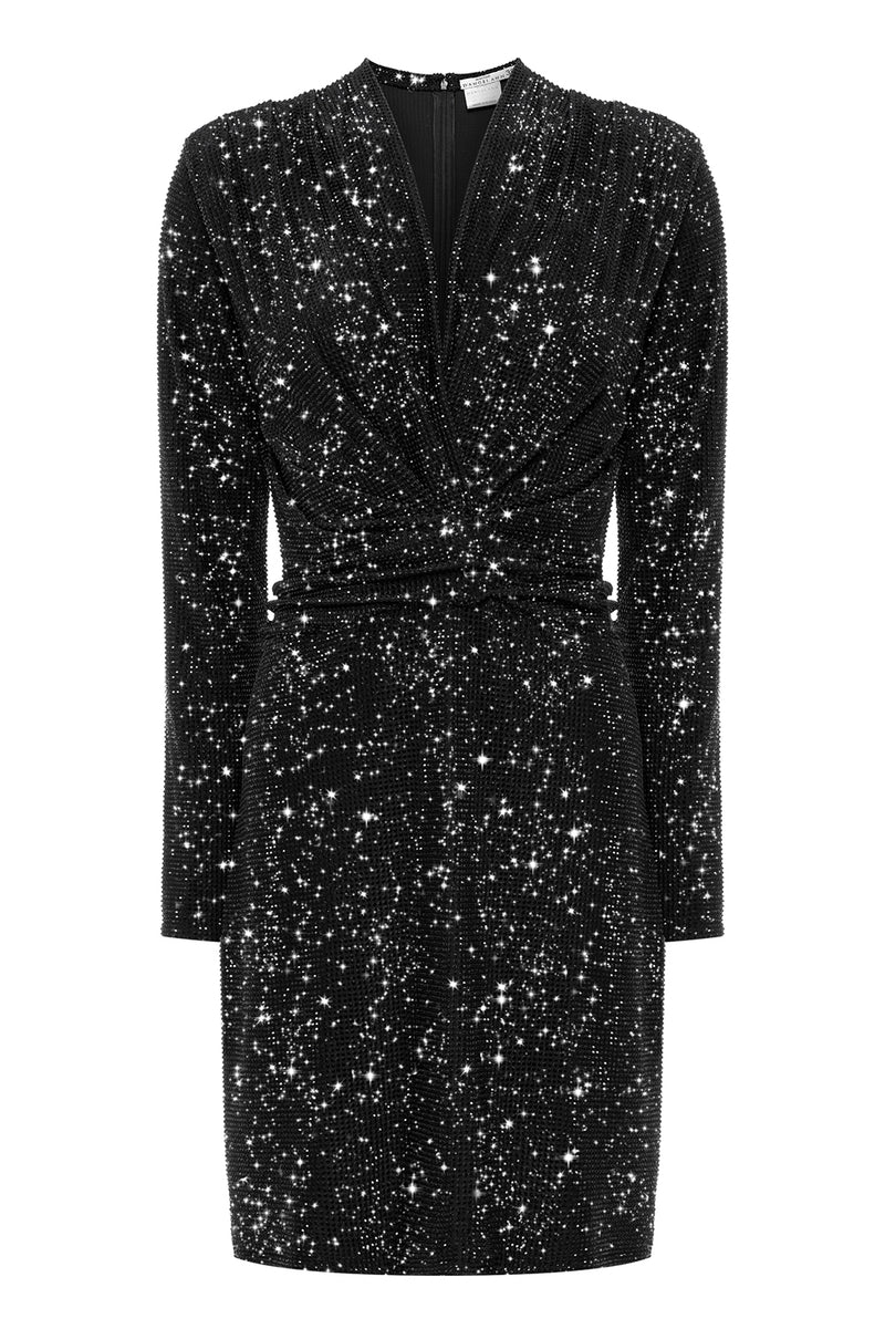 Sparkling mini dress with draped waist