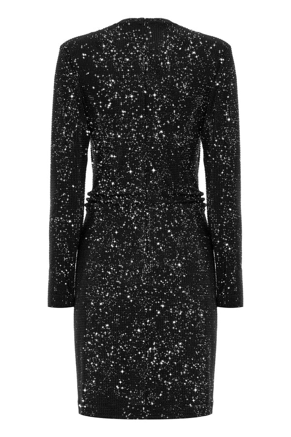 Sparkling mini dress with draped waist