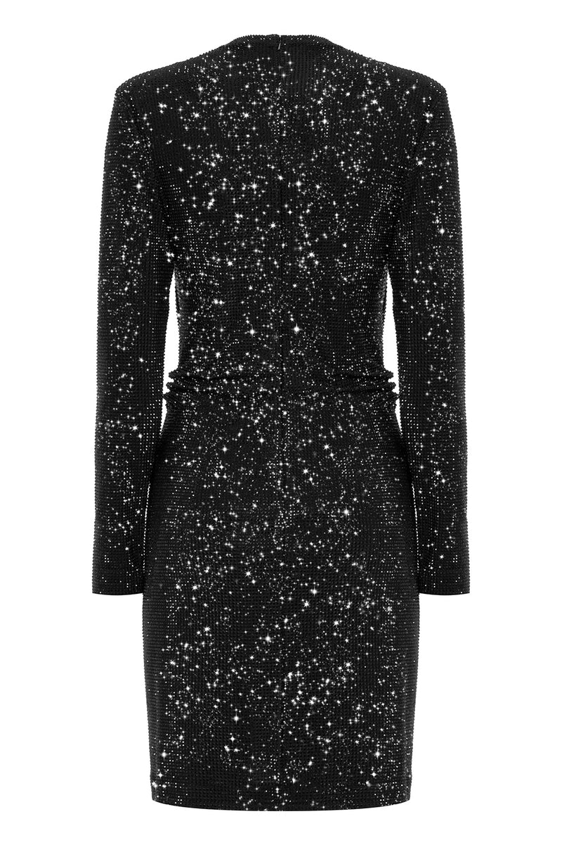 Sparkling mini dress with draped waist