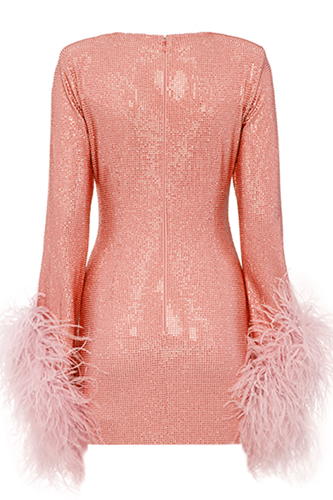 MINI DRESS WITH FEATHER SLEEVES