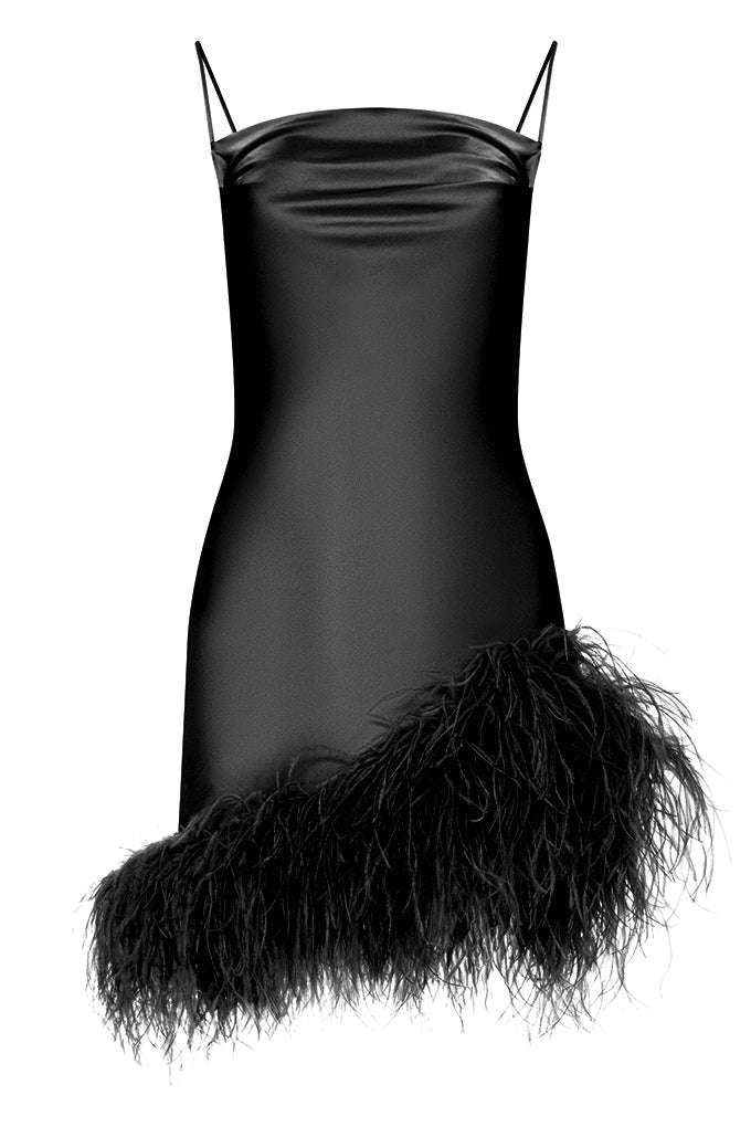Mini dress with an ostrich feather
