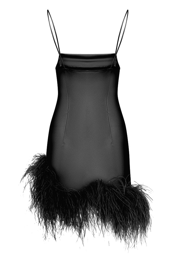 Mini dress with an ostrich feather