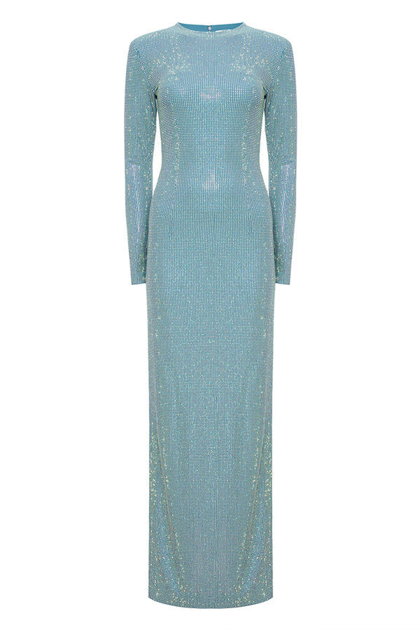 Long floor-length dress with a round neckline