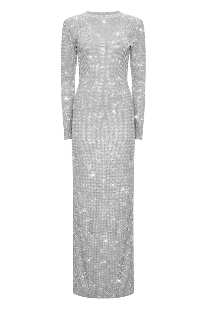 Long floor-length dress with a round neckline