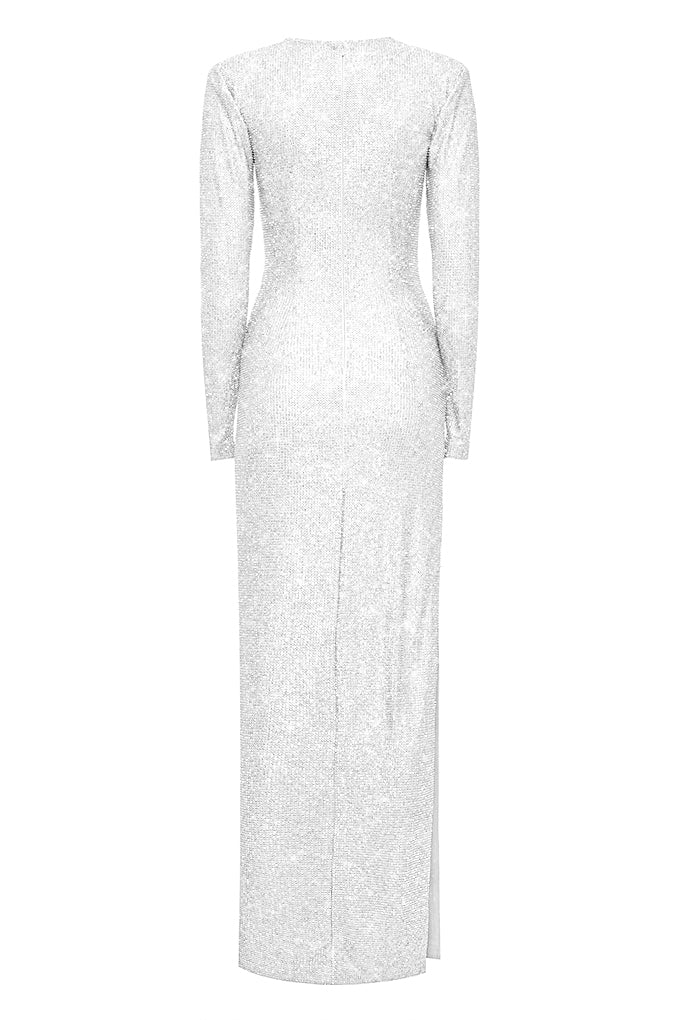 Long floor-length dress with a round neckline