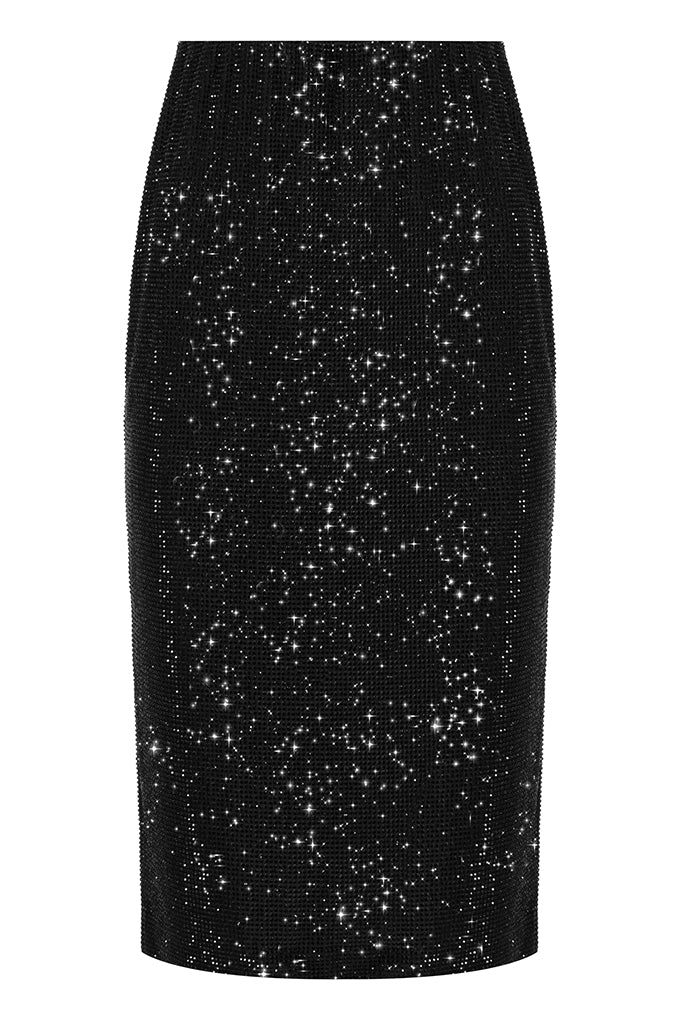 Straight midi skirt with rhinestones