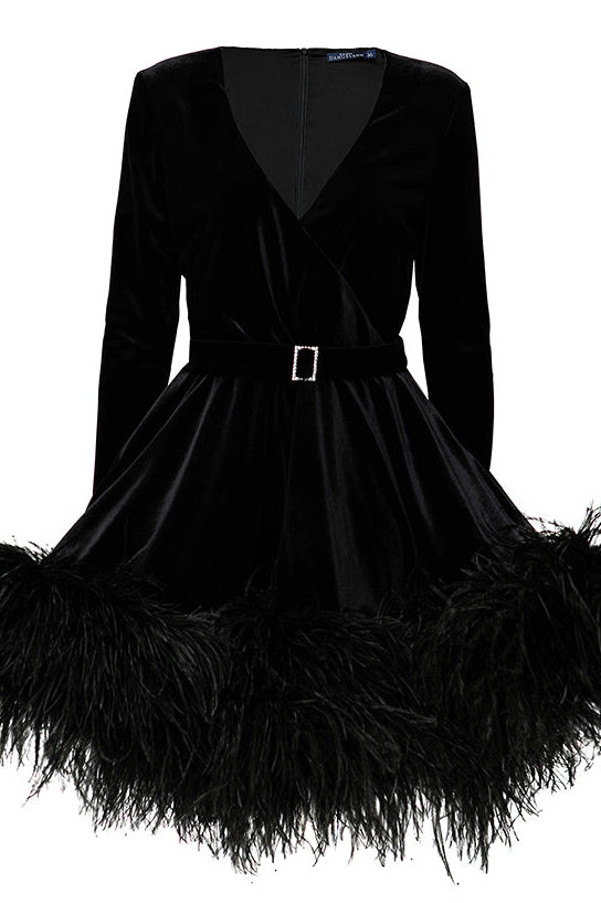 Ostrich feathers velvet dress