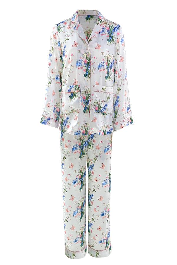 Satin pajamas with butterfly print