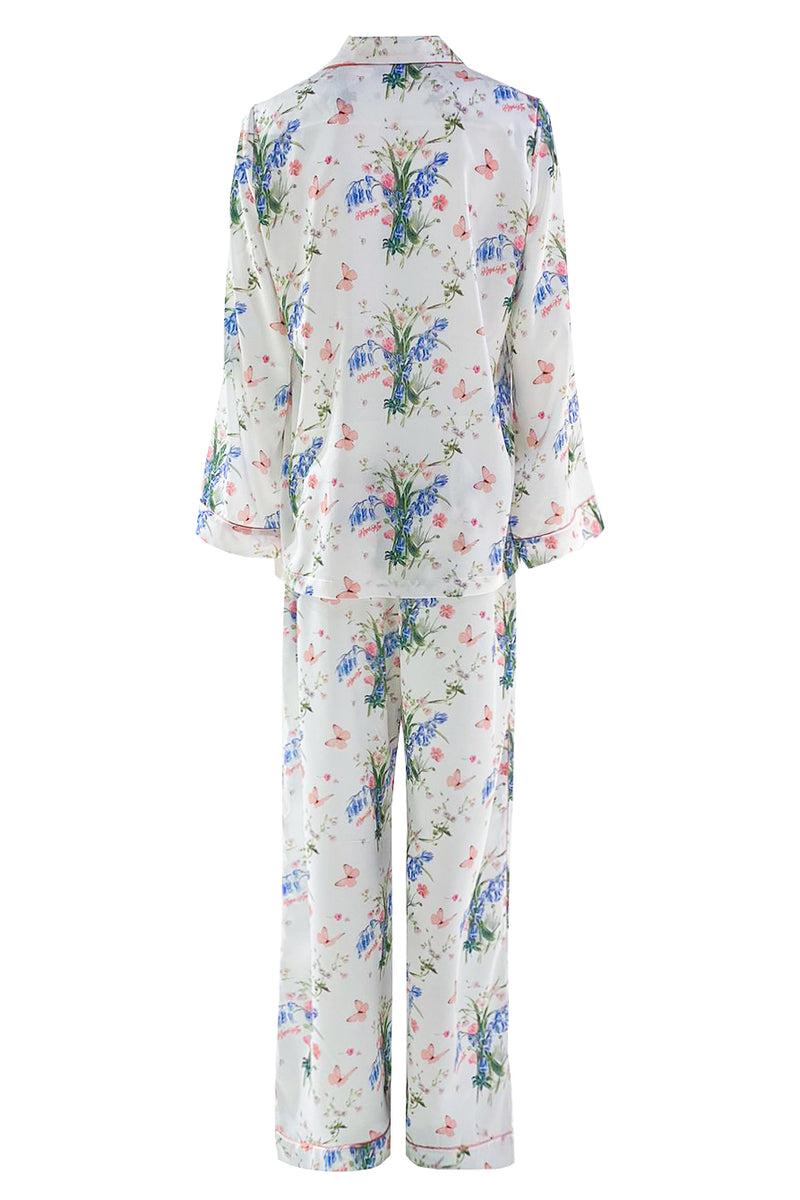 Satin pajamas with butterfly print