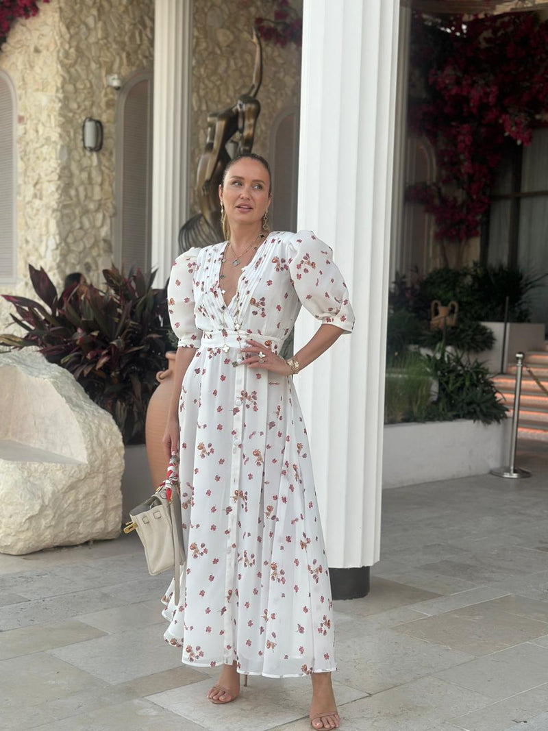 LONG FLORAL DRESS WITH PUFFY SLEEVES