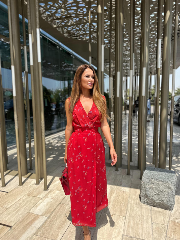 MIDI WRAP DRESS WITH OPEN SLIT
