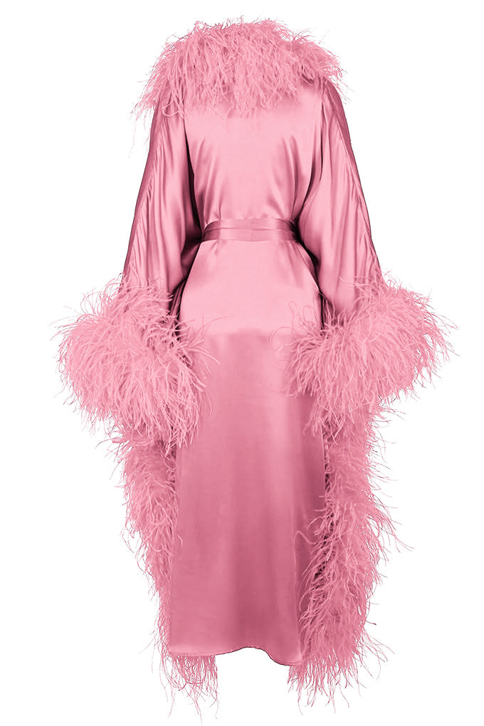 Long kaftan with natural ostrich feathers