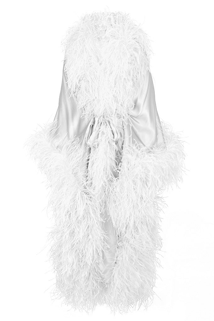 Long kaftan with natural ostrich feathers