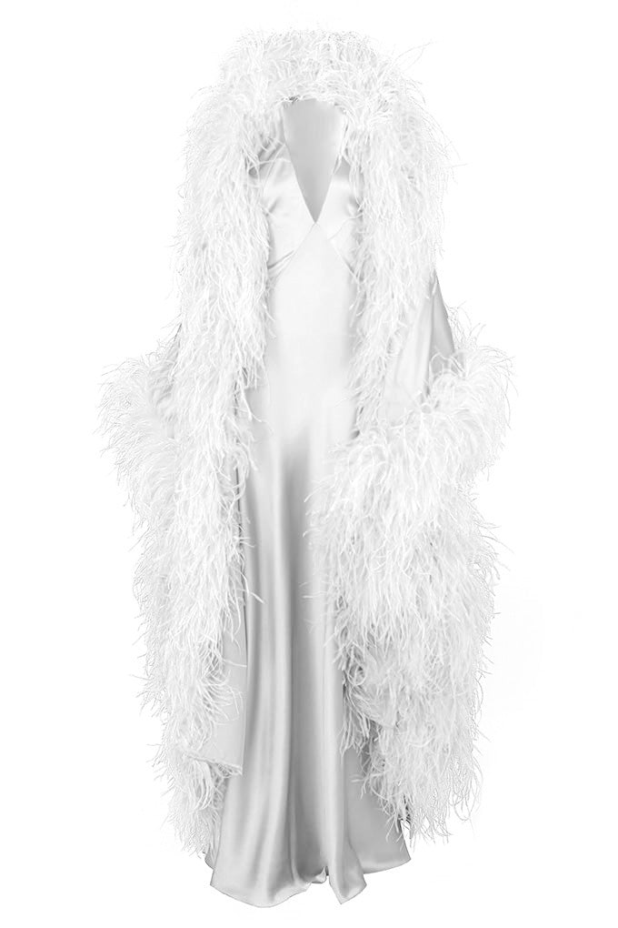 Long kaftan with natural ostrich feathers