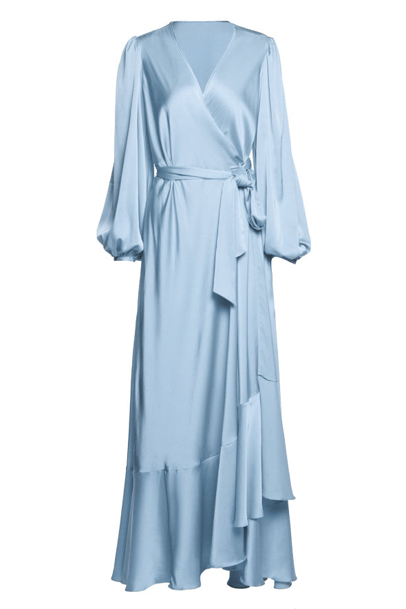 Flying maxi wrap dress with a belt at the waist