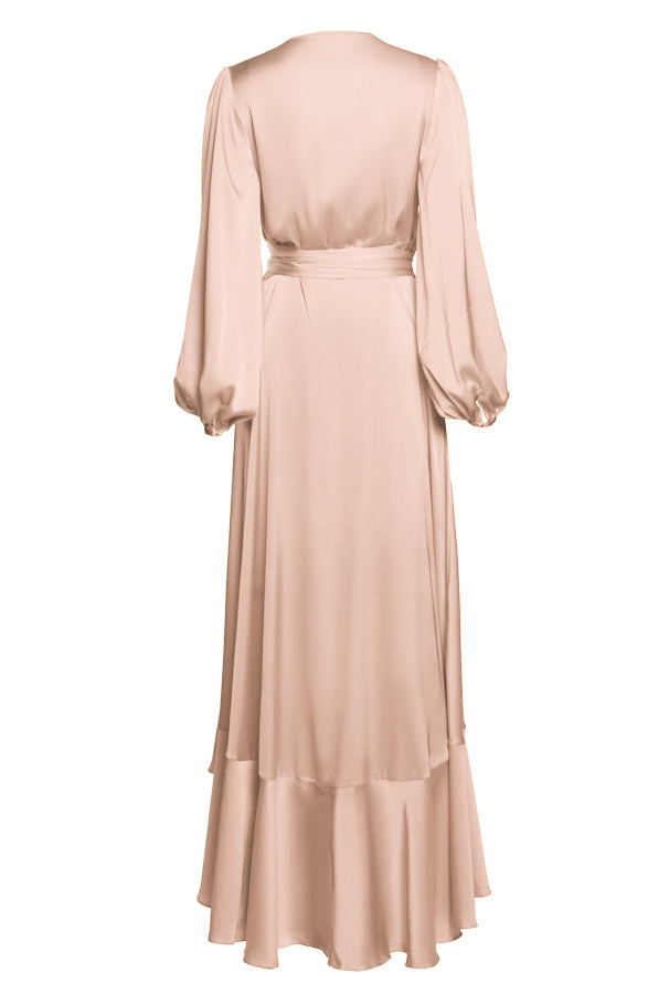 Flying maxi wrap dress with a belt at the waist