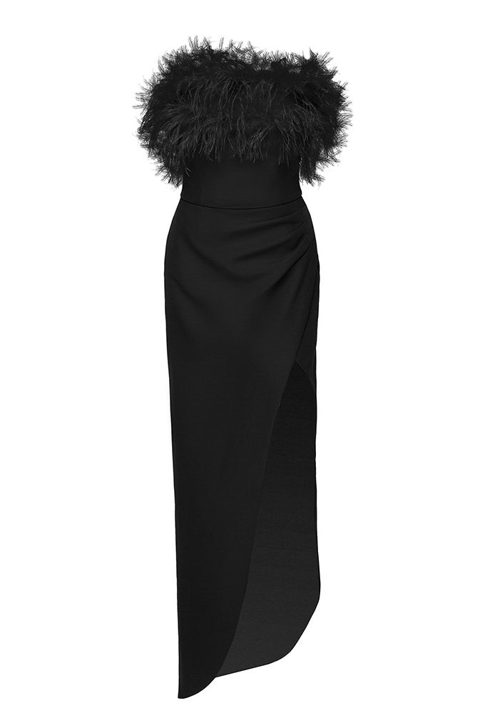 Elegant dress with ostrich feathers