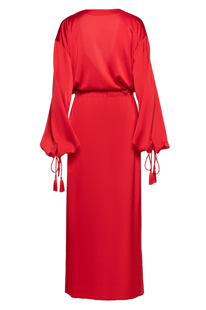 Beach tunic with belt and tassels on the sleeves