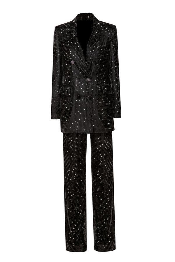 Velvet trouser suit with crystals