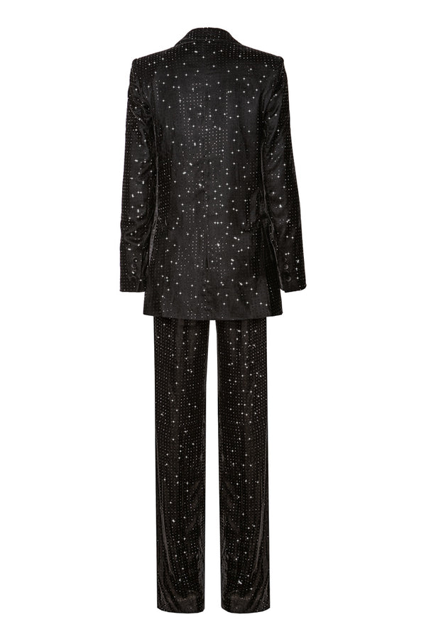 Velvet trouser suit with crystals