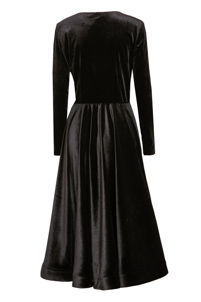 Velvet midi dress with flared sun skirt