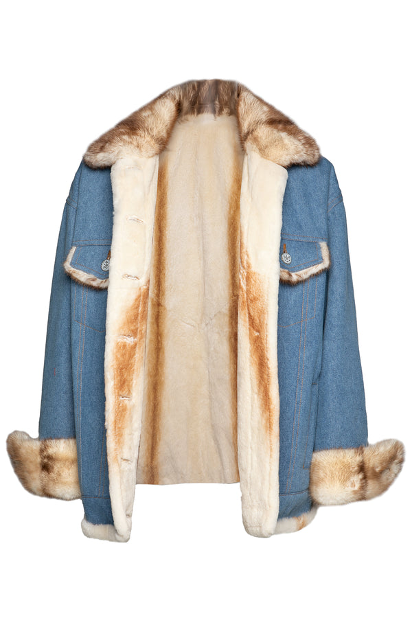 Denim jacket with natural fur