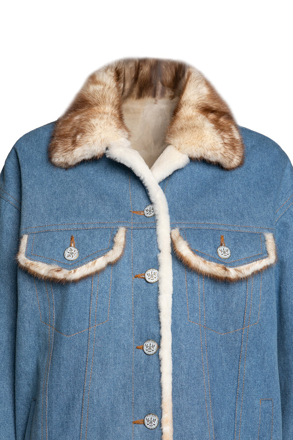 Denim jacket with natural fur