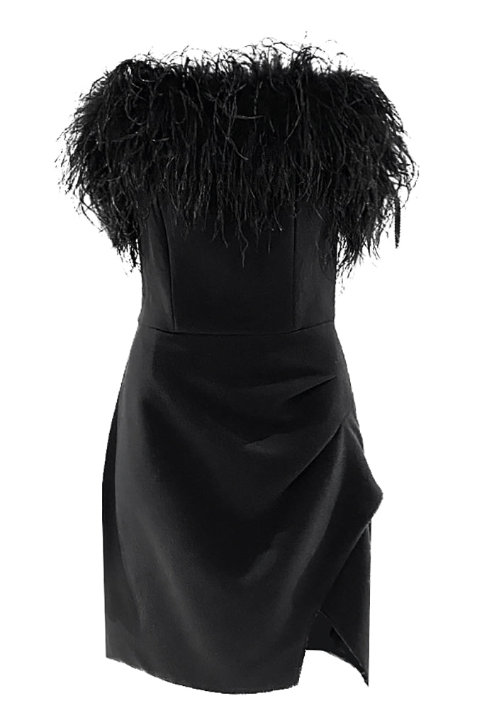 Short elegant dress with ostrich feathers