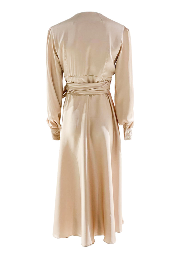 Wrap midi dress with accentuated waist