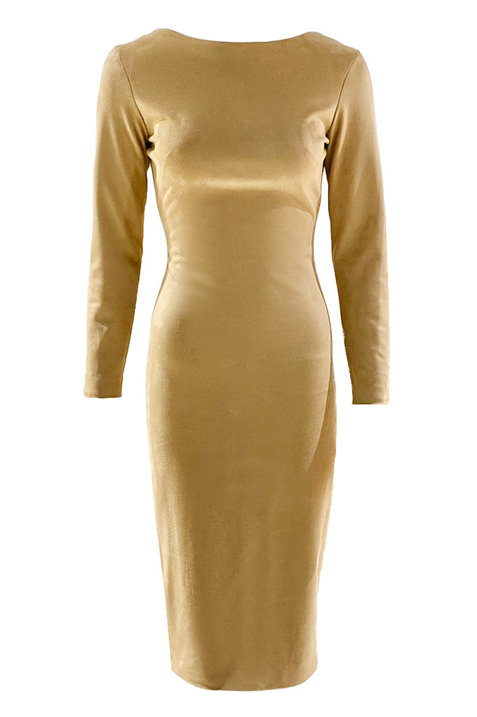 Suede silhouette dress with an open back