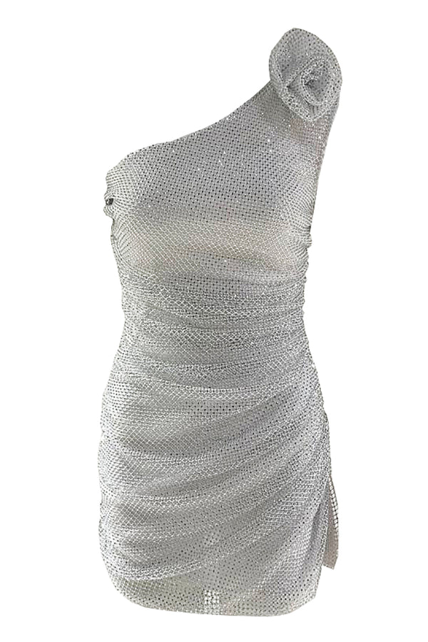 Asymmetric Crystal Mesh Dress